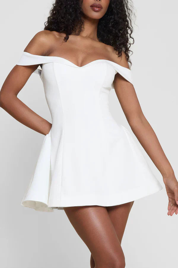 White Corset Mini Dress with Off-Shoulder Sleeves