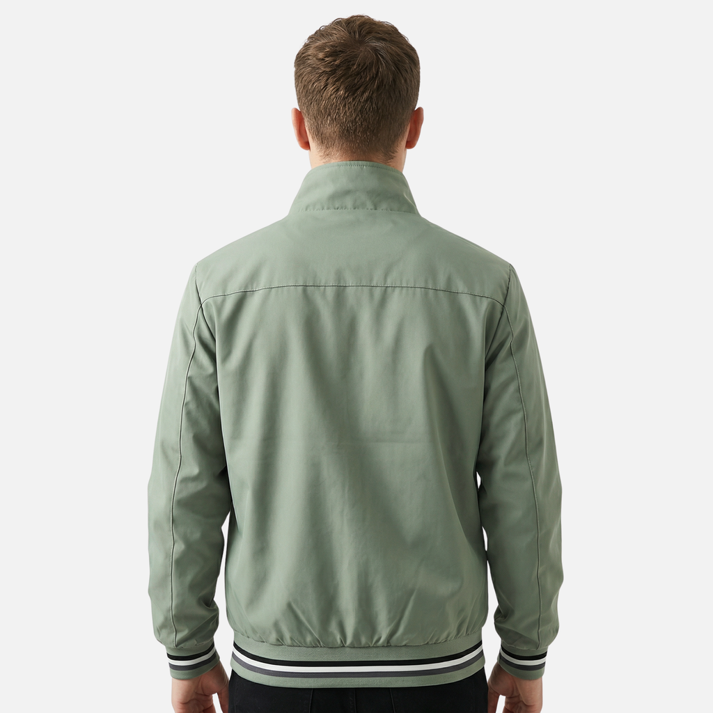 Men's Ribbed-Trim Bomber Jacket with Front Zipper