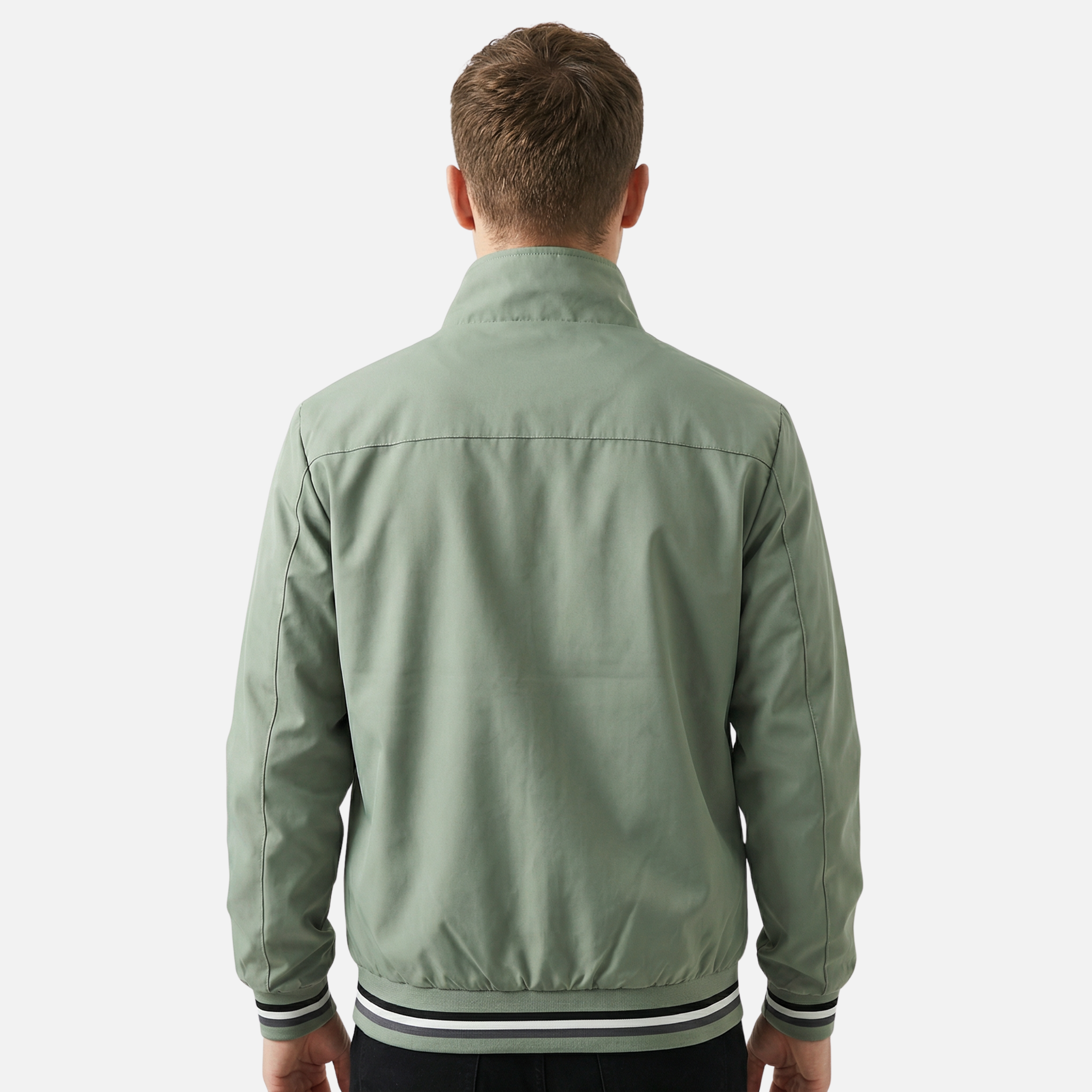 Men's Ribbed-Trim Bomber Jacket with Front Zipper