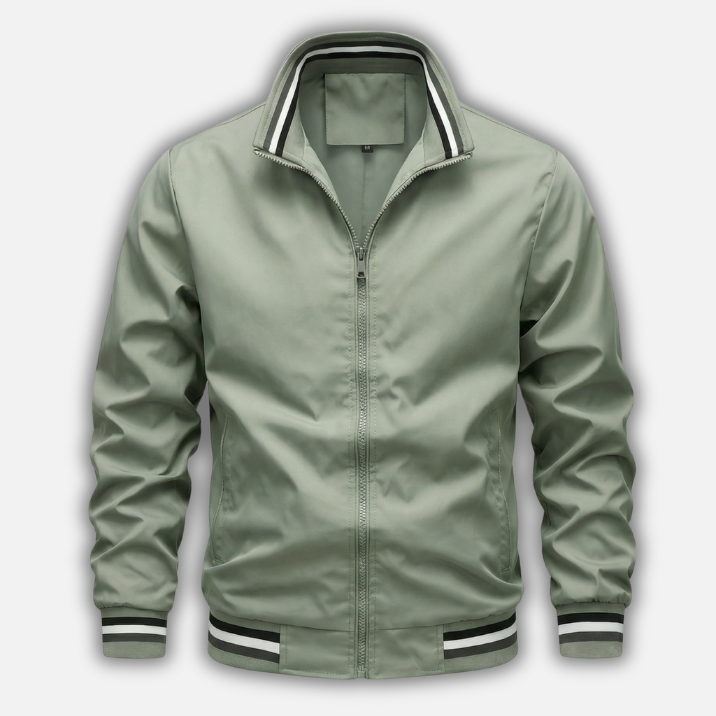 Men's Ribbed-Trim Bomber Jacket with Front Zipper