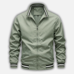 Men's Ribbed-Trim Bomber Jacket with Front Zipper