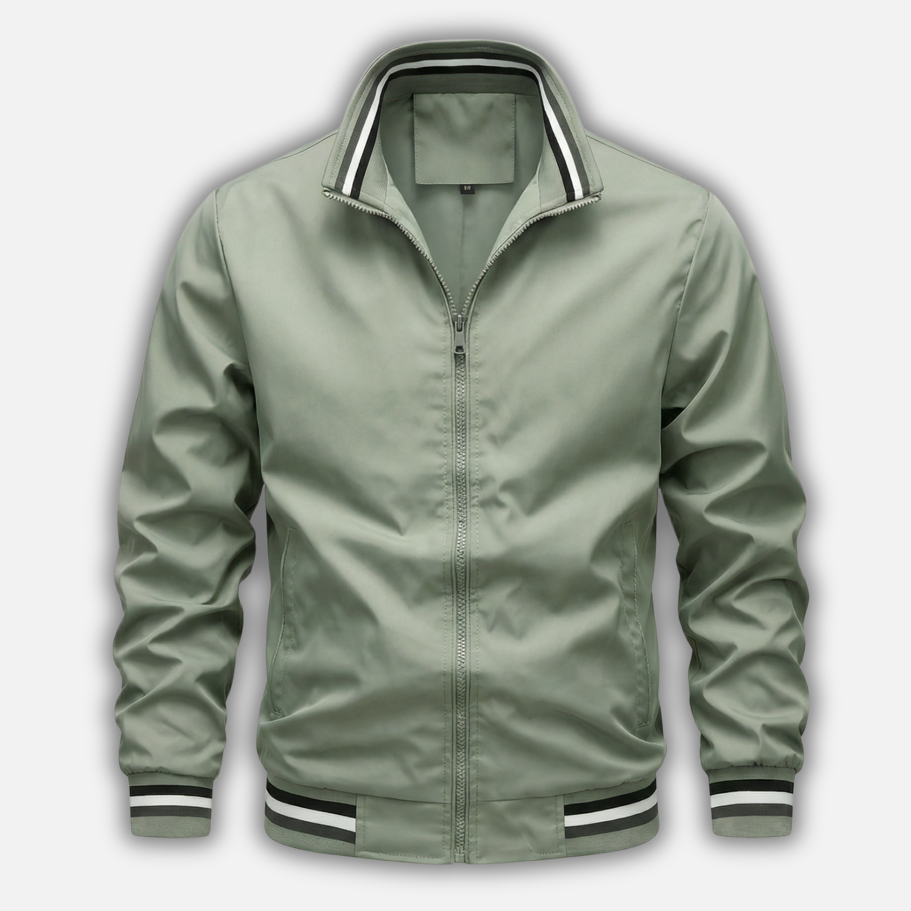 Men's Ribbed-Trim Bomber Jacket with Front Zipper