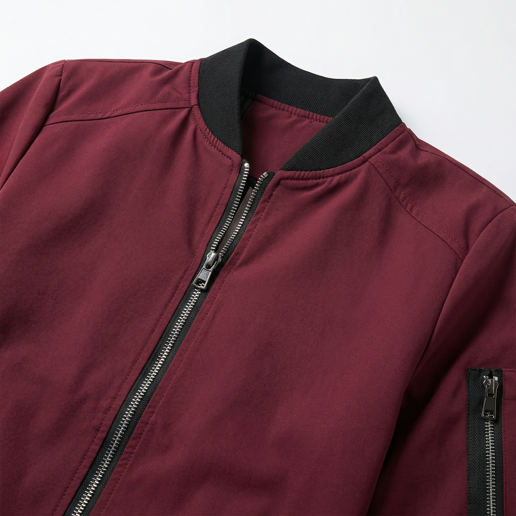 Men's Ribbed Collar Jacket with Utility Sleeve Pocket