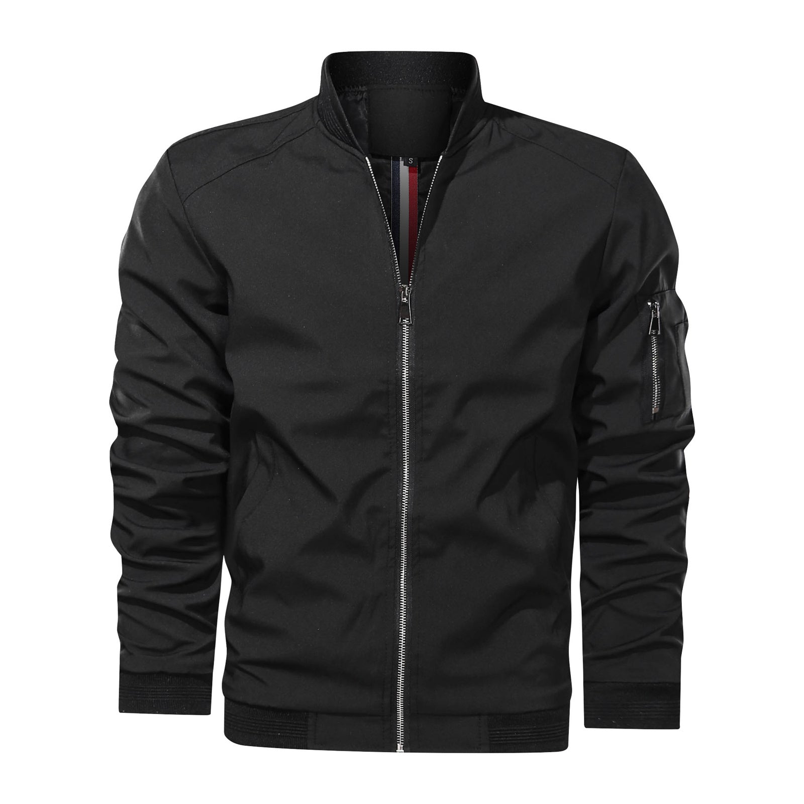 Men's Ribbed Collar Jacket with Utility Sleeve Pocket