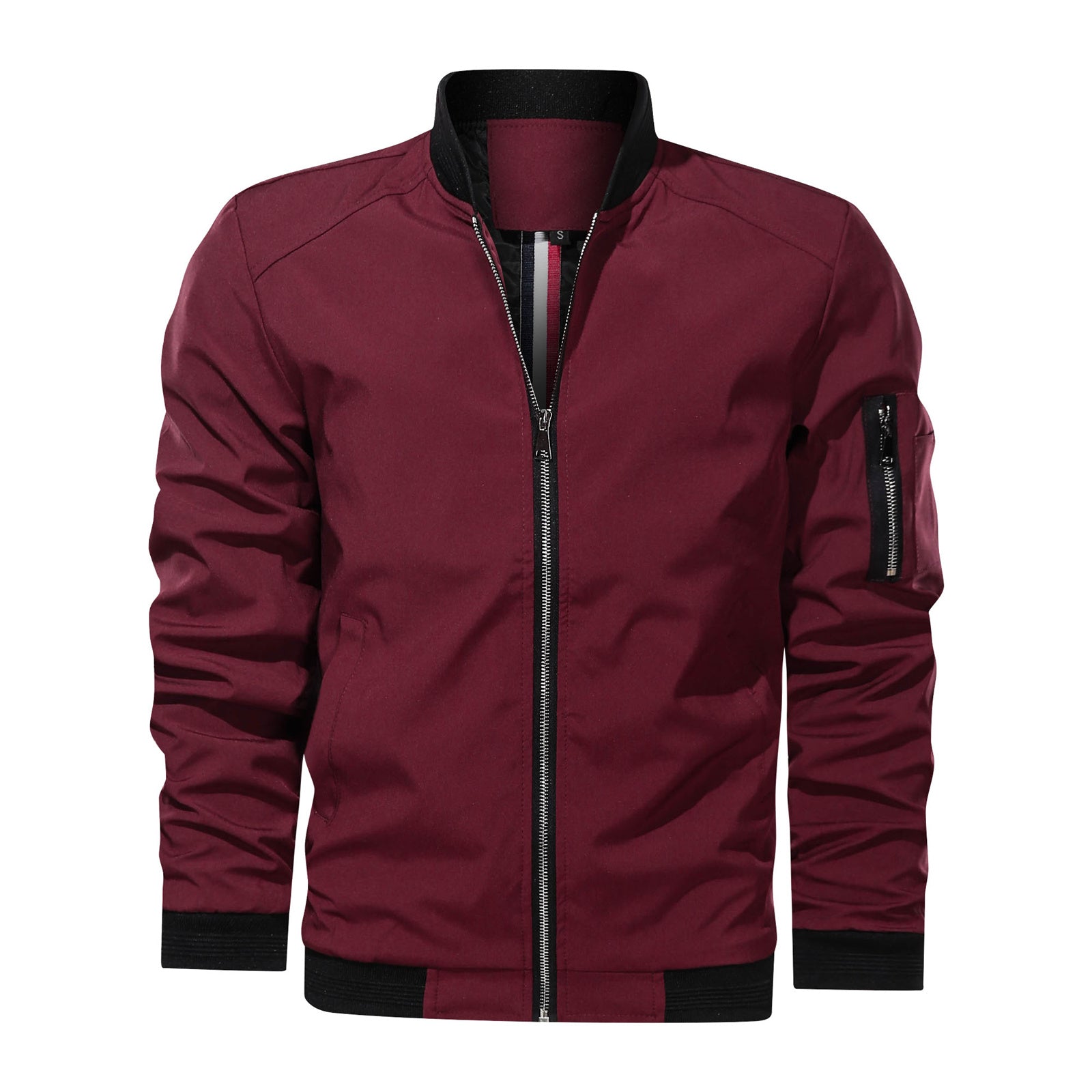 Men's Ribbed Collar Jacket with Utility Sleeve Pocket