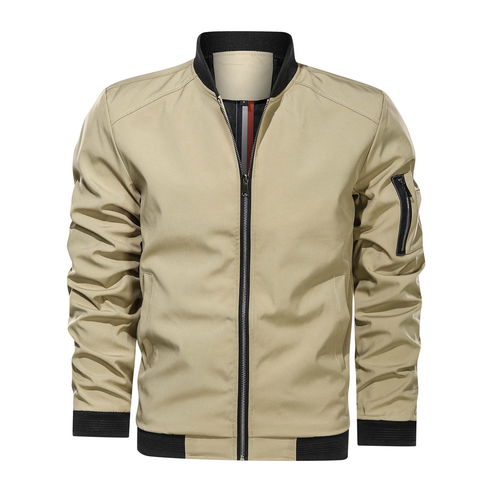 Men's Ribbed Collar Jacket with Utility Sleeve Pocket