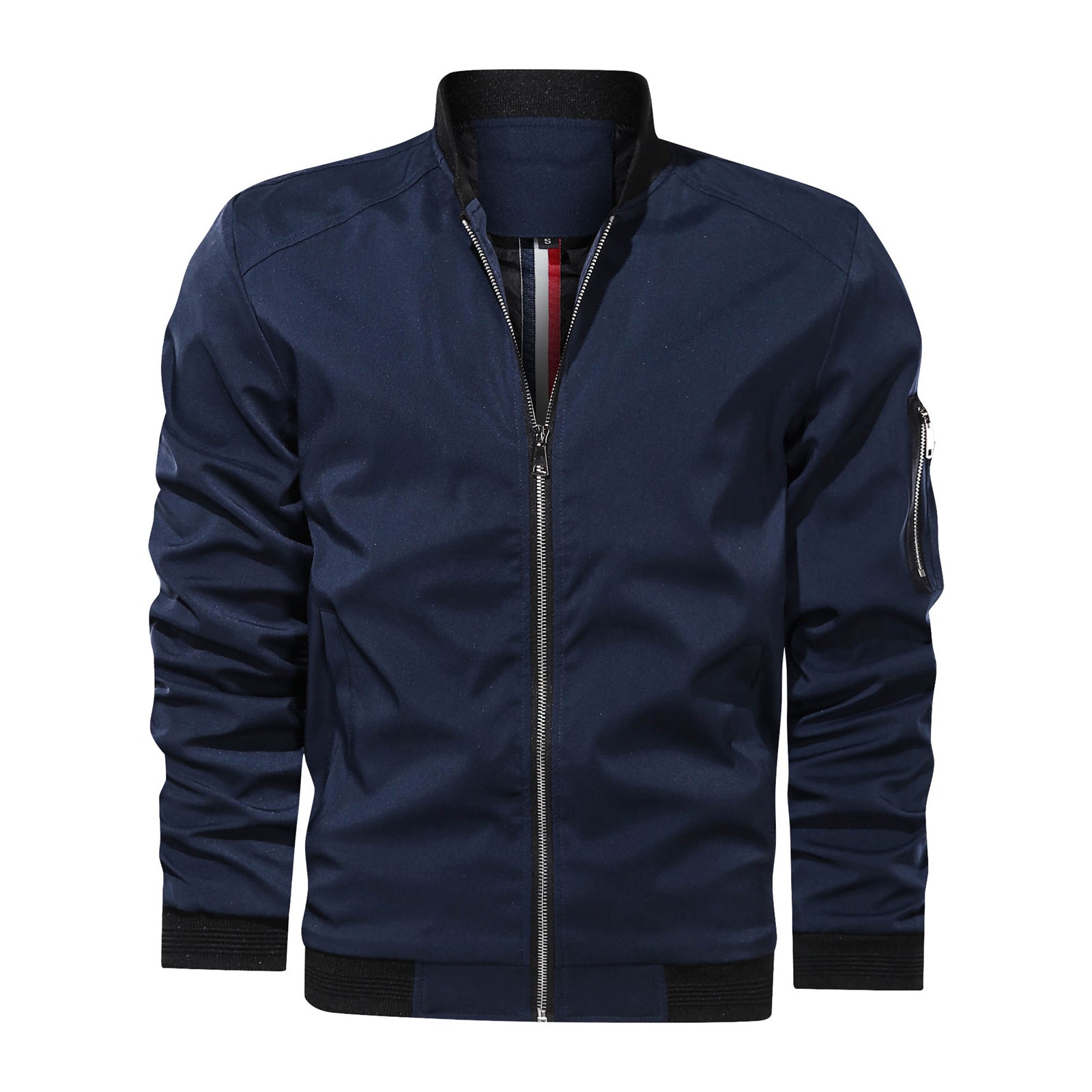 Men's Ribbed Collar Jacket with Utility Sleeve Pocket