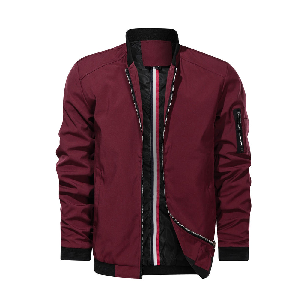 Men's Ribbed Collar Jacket with Utility Sleeve Pocket
