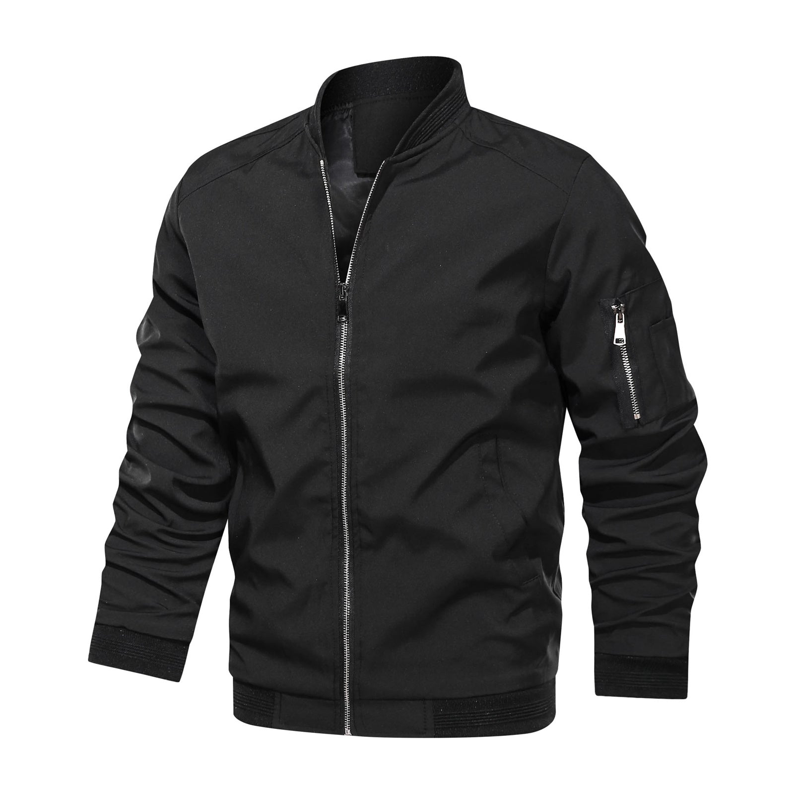 Men's Ribbed Collar Jacket with Utility Sleeve Pocket