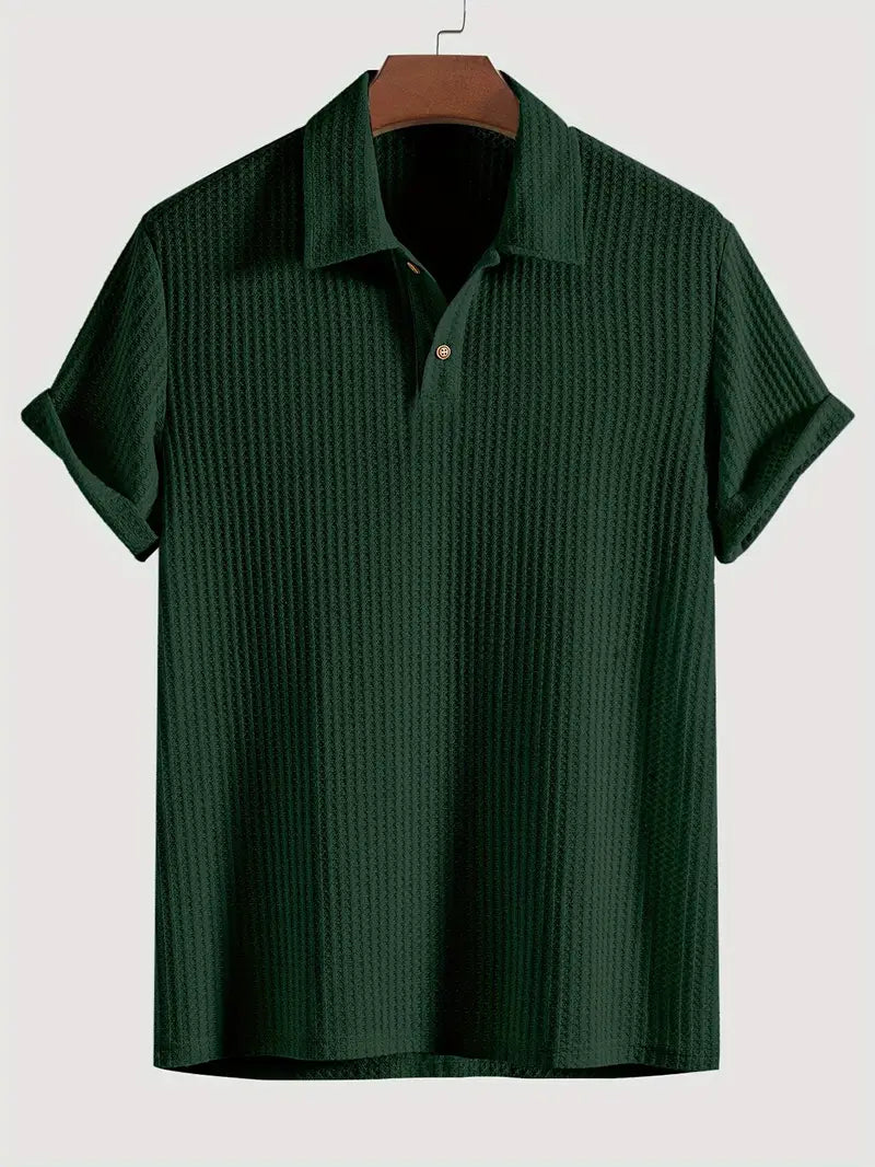 Men's Ribbed Knit Polo Shirt with Button Placket