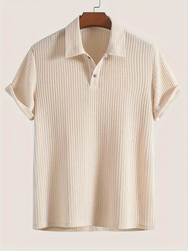 Men's Ribbed Knit Polo Shirt with Button Placket