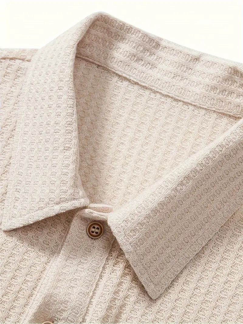 Men's Ribbed Knit Polo Shirt with Button Placket