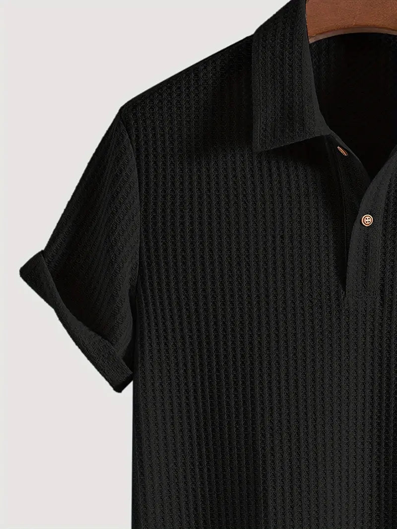 Men's Ribbed Knit Polo Shirt with Button Placket