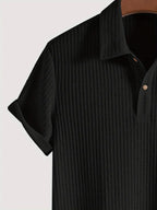 Men's Ribbed Knit Polo Shirt with Button Placket