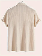 Men's Ribbed Knit Polo Shirt with Button Placket