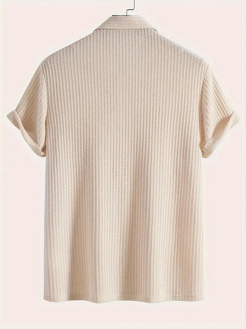 Men's Ribbed Knit Polo Shirt with Button Placket