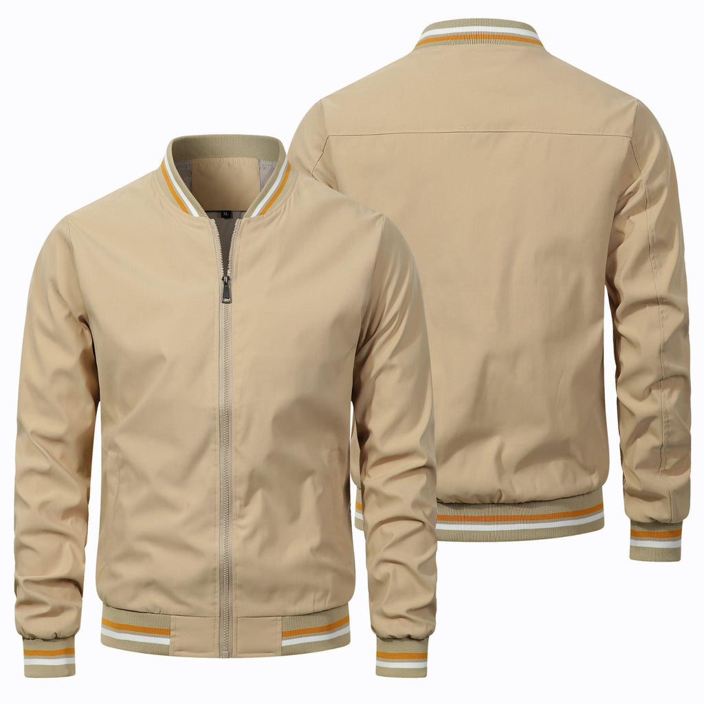 Men's Ribbed Stand Collar Jacket with Stripe Detail