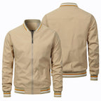 Men's Ribbed Stand Collar Jacket with Stripe Detail