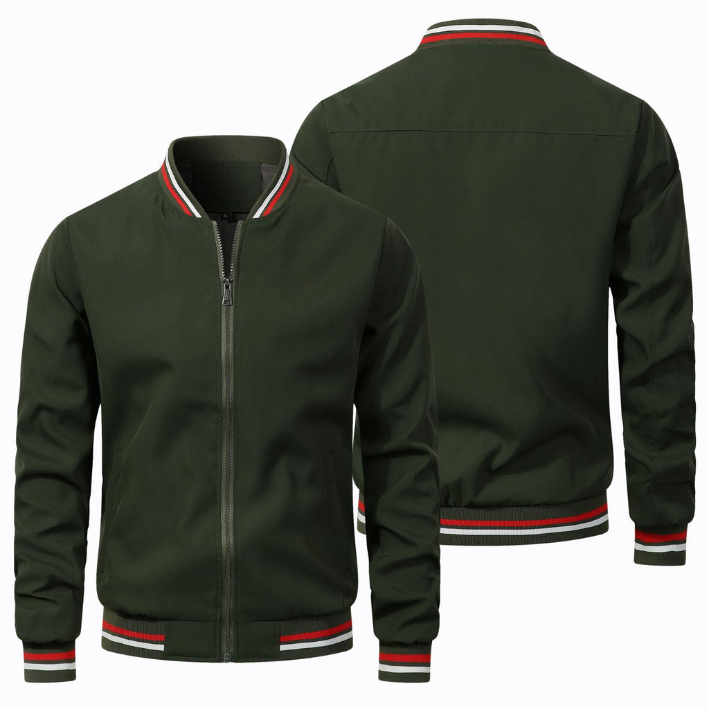 Men's Ribbed Stand Collar Jacket with Stripe Detail