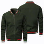 Men's Ribbed Stand Collar Jacket with Stripe Detail