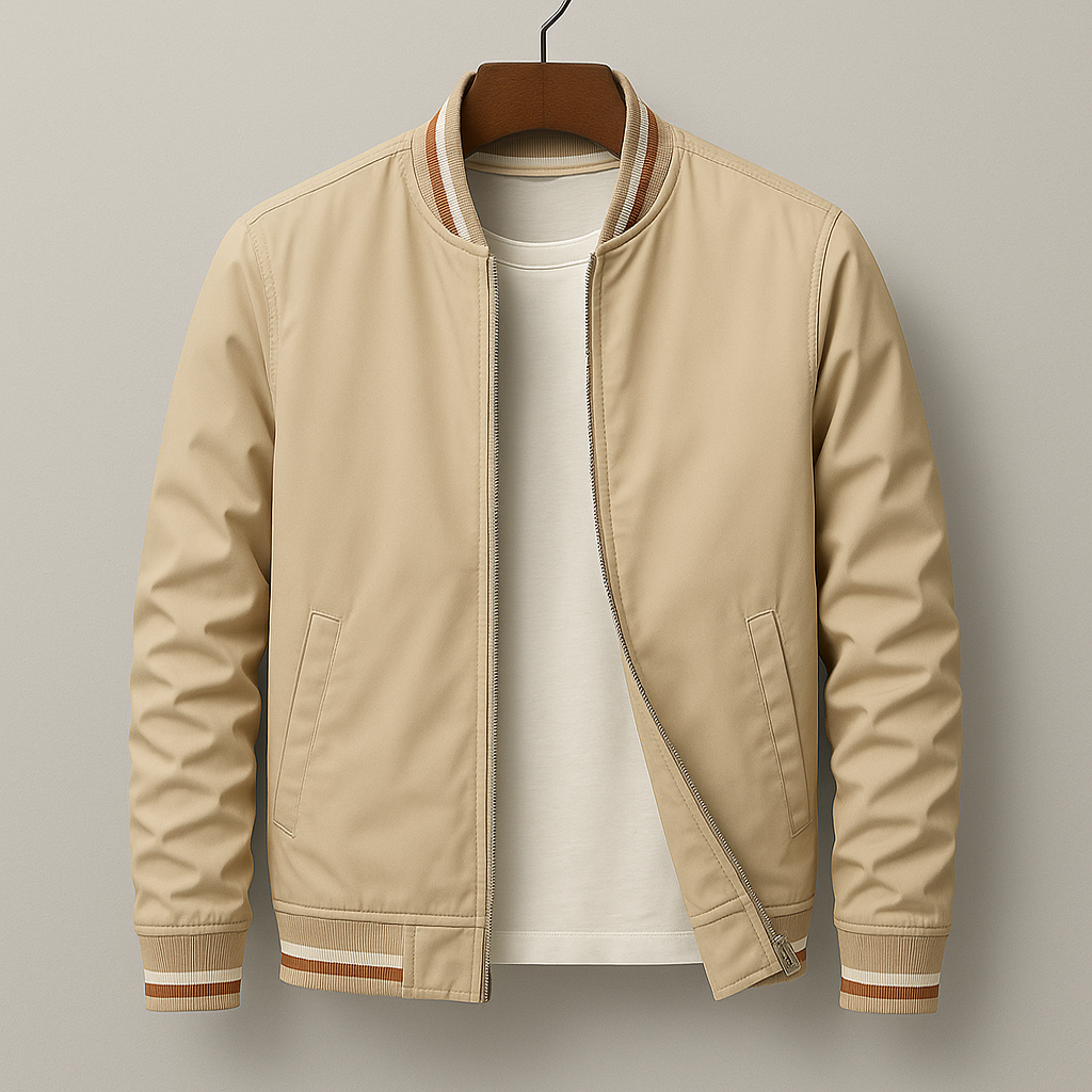 Men's Ribbed Stand Collar Jacket with Stripe Detail