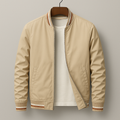 Men's Ribbed Stand Collar Jacket with Stripe Detail