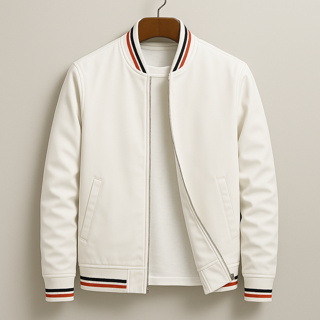 Men's Ribbed Stand Collar Jacket with Stripe Detail