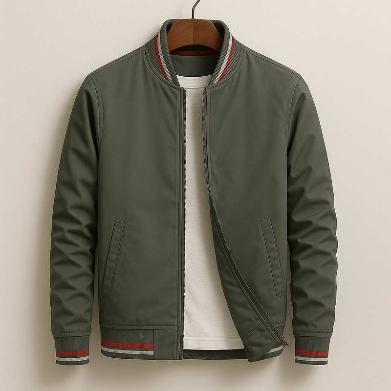 Men's Ribbed Stand Collar Jacket with Stripe Detail