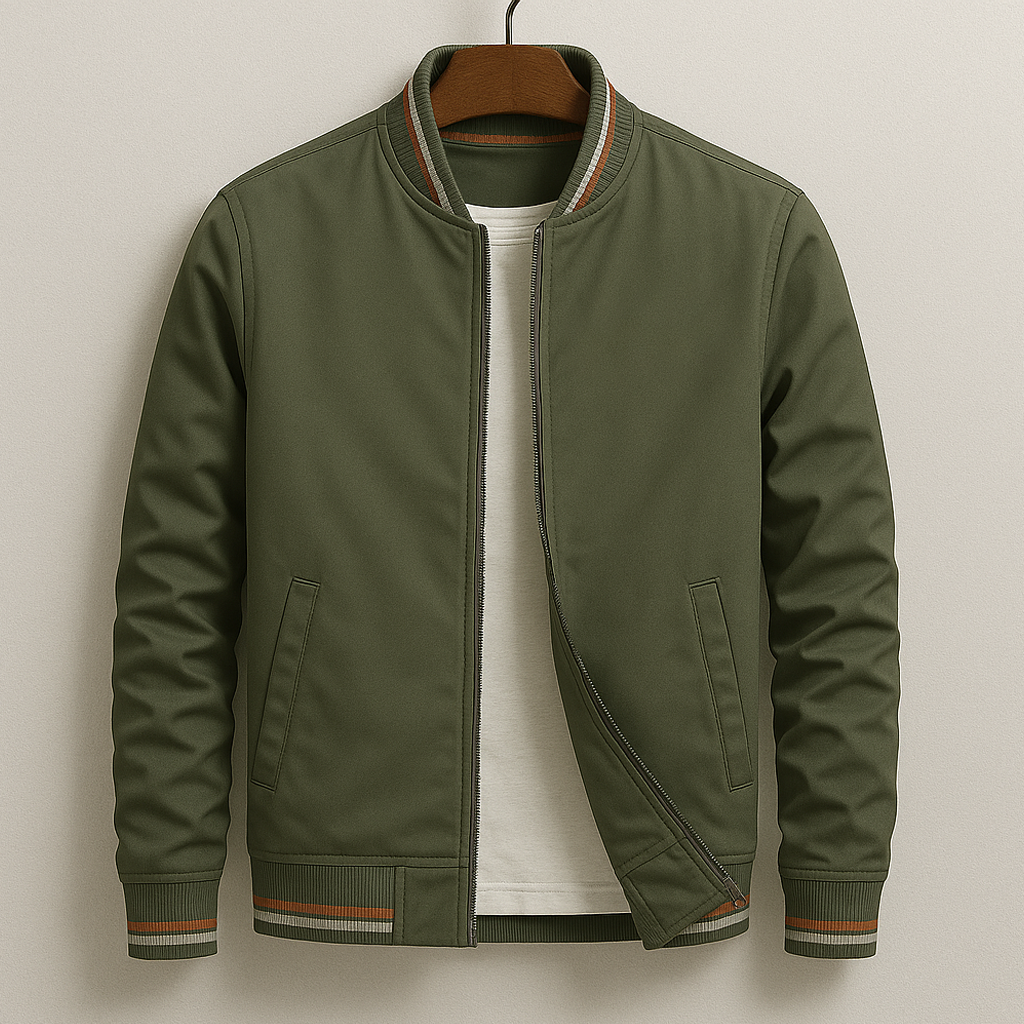 Men's Ribbed Stand Collar Jacket with Stripe Detail