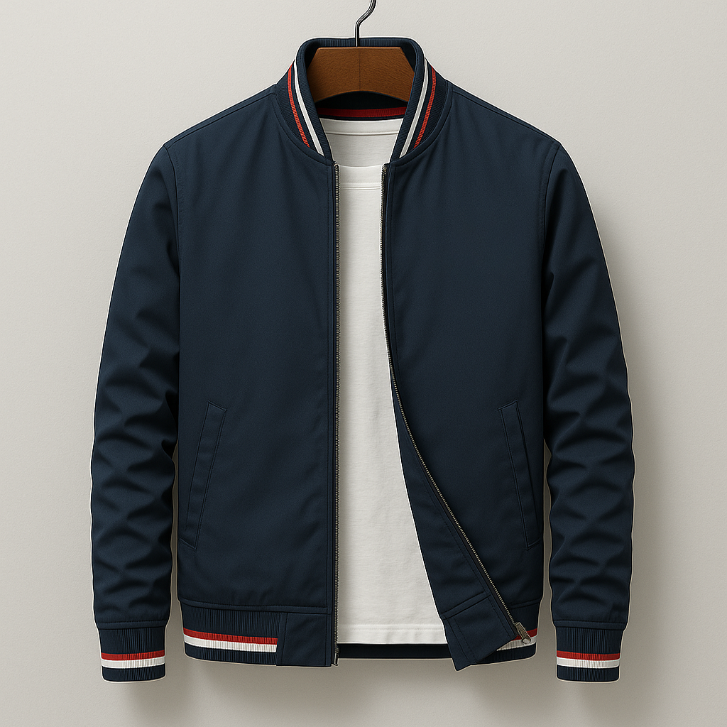 Men's Ribbed Stand Collar Jacket with Stripe Detail
