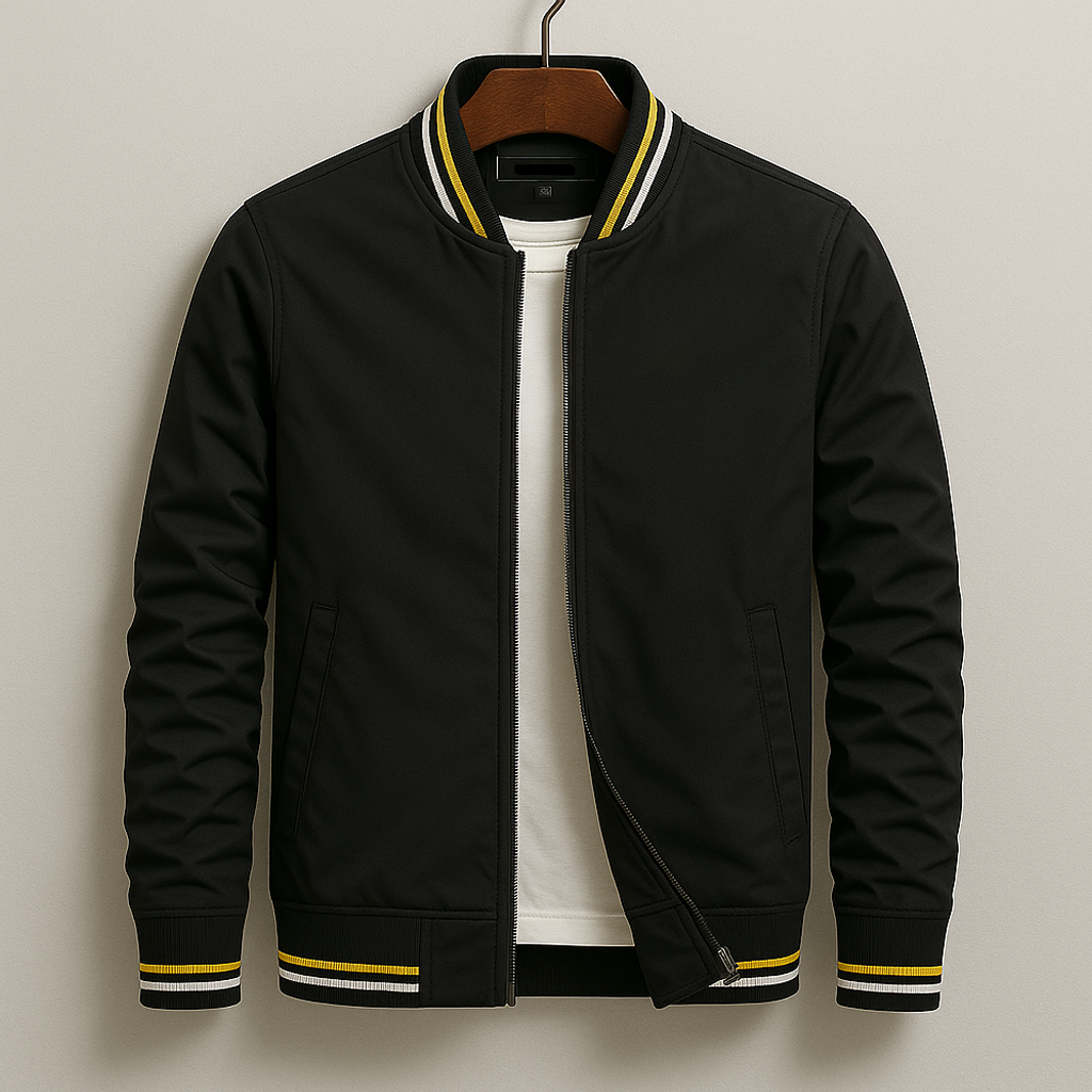 Men's Ribbed Stand Collar Jacket with Stripe Detail