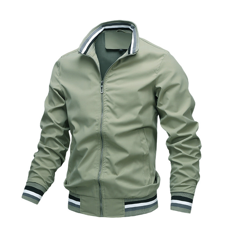 Men's Ribbed-Trim Bomber Jacket with Front Zipper