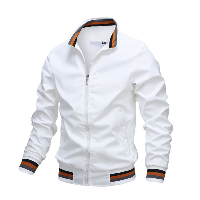 Men's Ribbed-Trim Bomber Jacket with Front Zipper