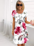 Women's Tiered Chiffon Midi Dress with Round Neck