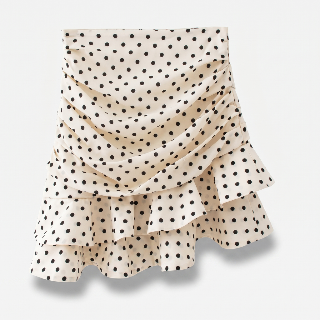 Women's Ruffled Chiffon Mini Skirt with Polka Dot Print
