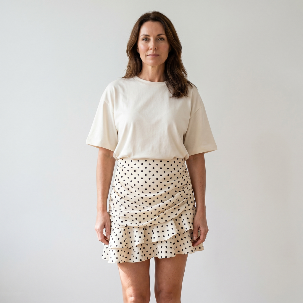 Women's Ruffled Chiffon Mini Skirt with Polka Dot Print