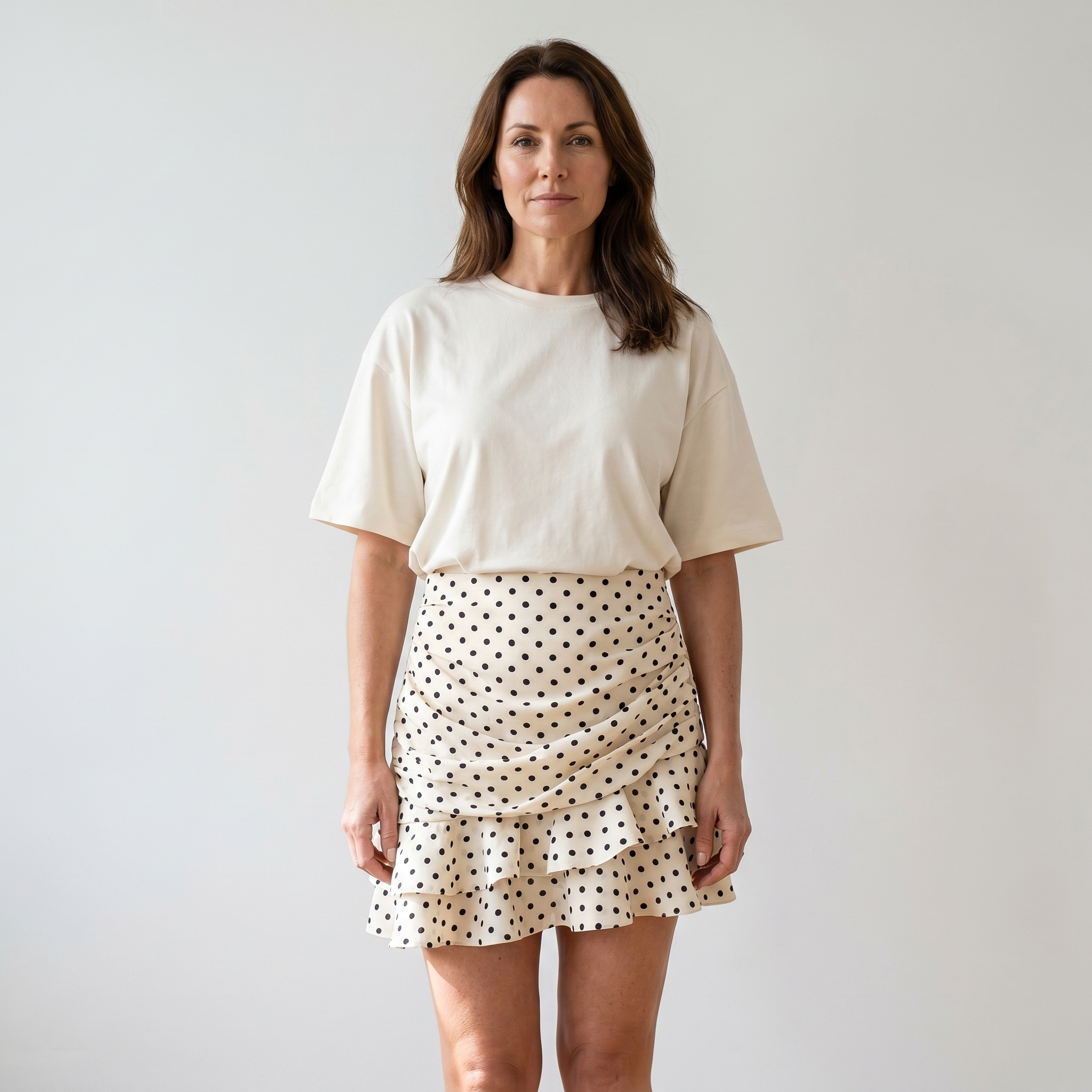 Women's Ruffled Chiffon Mini Skirt with Polka Dot Print