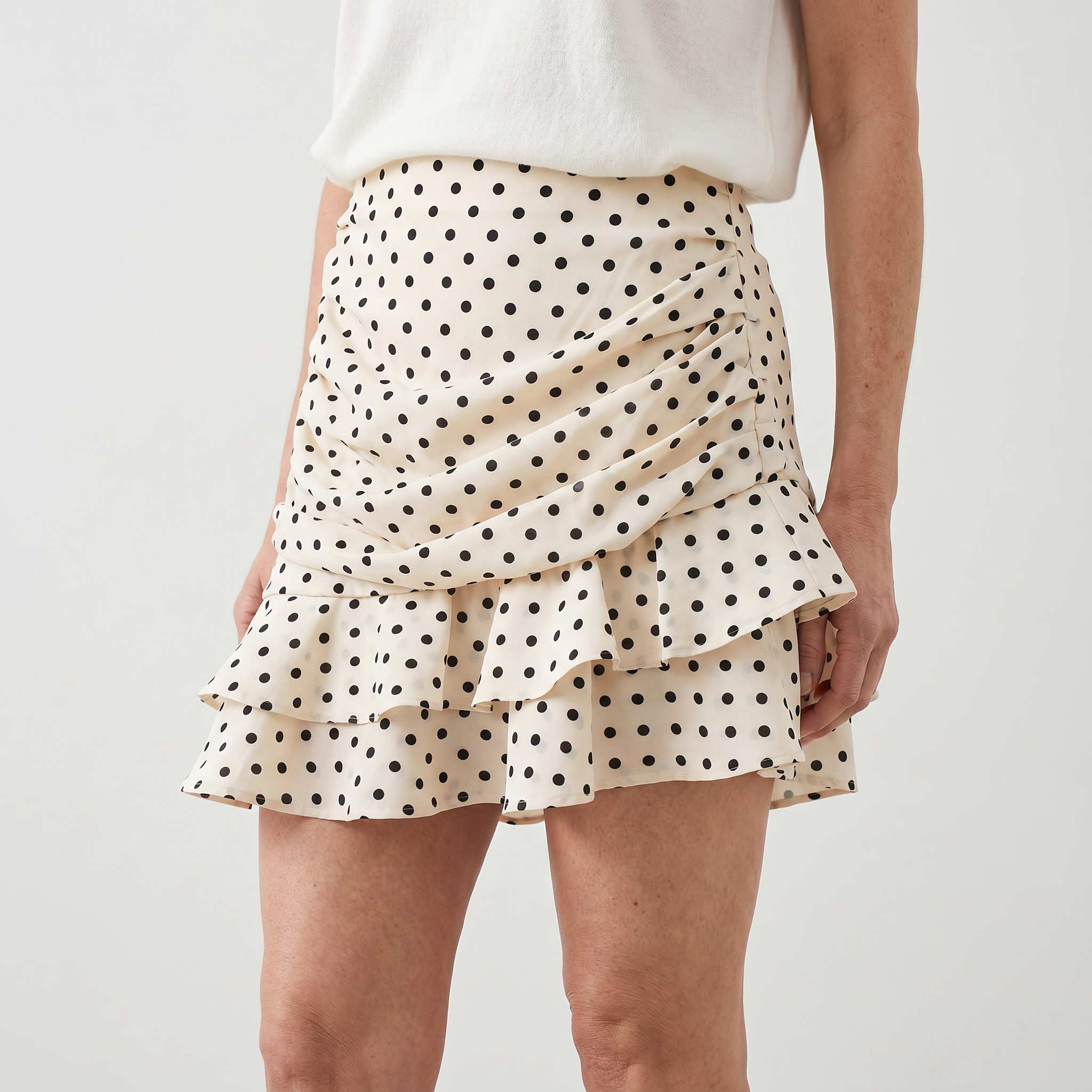 Women's Ruffled Chiffon Mini Skirt with Polka Dot Print