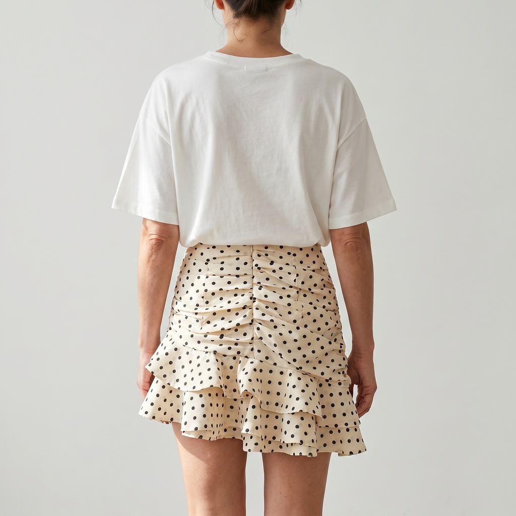 Women's Ruffled Chiffon Mini Skirt with Polka Dot Print