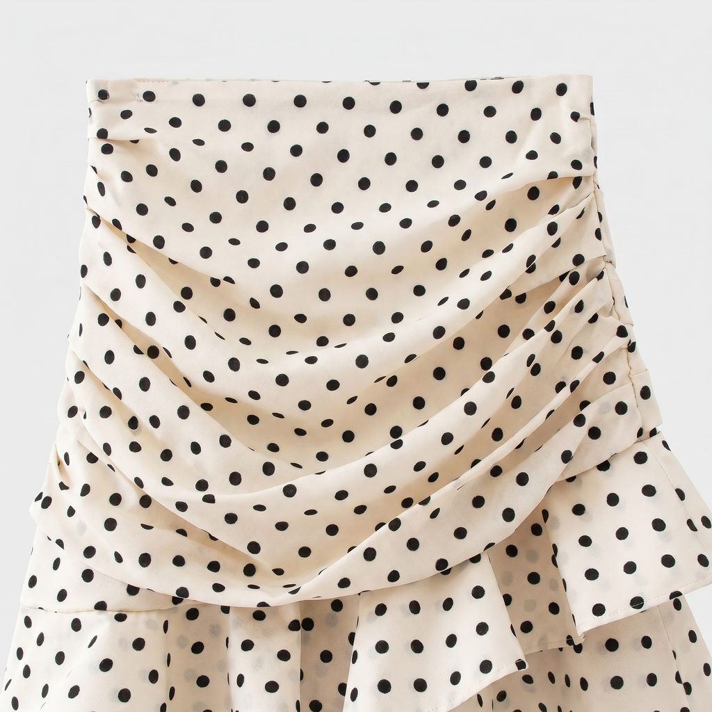 Women's Ruffled Chiffon Mini Skirt with Polka Dot Print