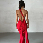 Red Floral Lace Maxi Dress with Long Sleeves