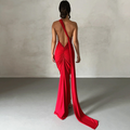 Red Floral Lace Maxi Dress with Long Sleeves