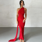 Red Floral Lace Maxi Dress with Long Sleeves