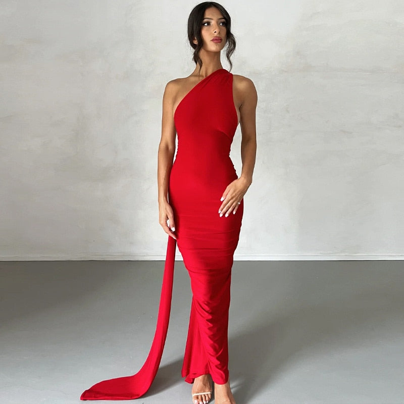 Red Floral Lace Maxi Dress with Long Sleeves