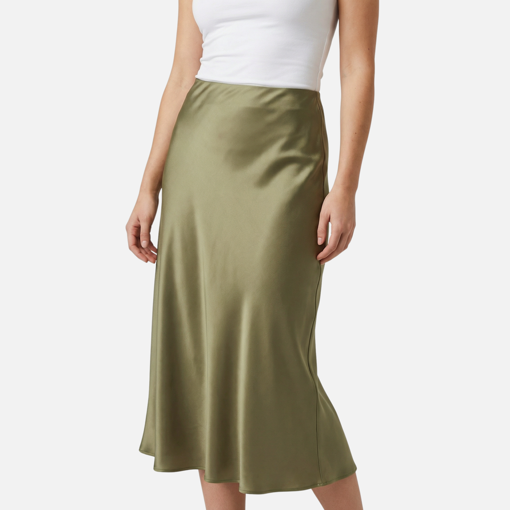 Women's High-Waist Satin Midi Skirt
