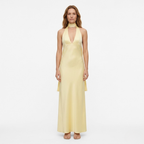 Women's Satin Halter Maxi Dress with Open Back