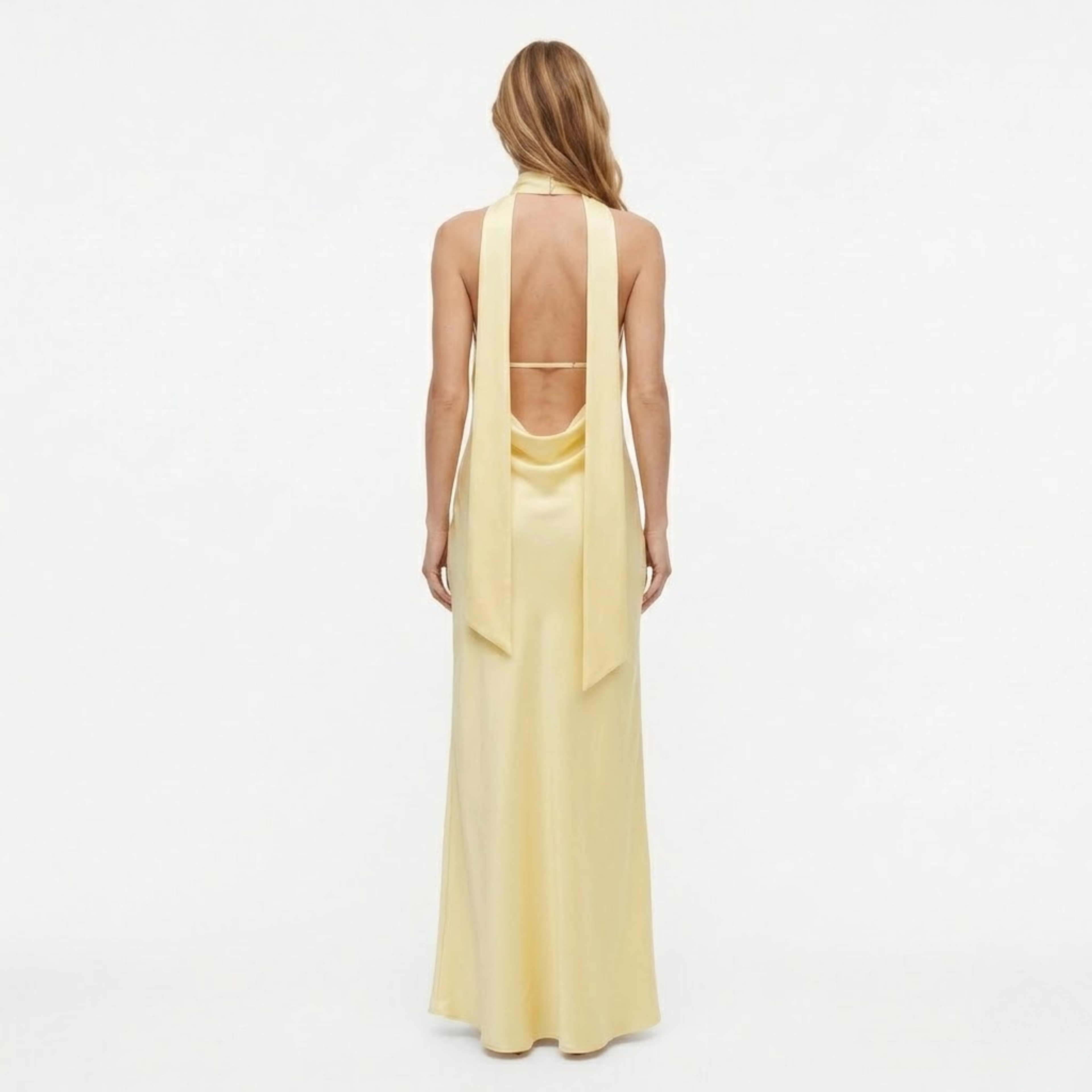 Women's Satin Halter Maxi Dress with Open Back