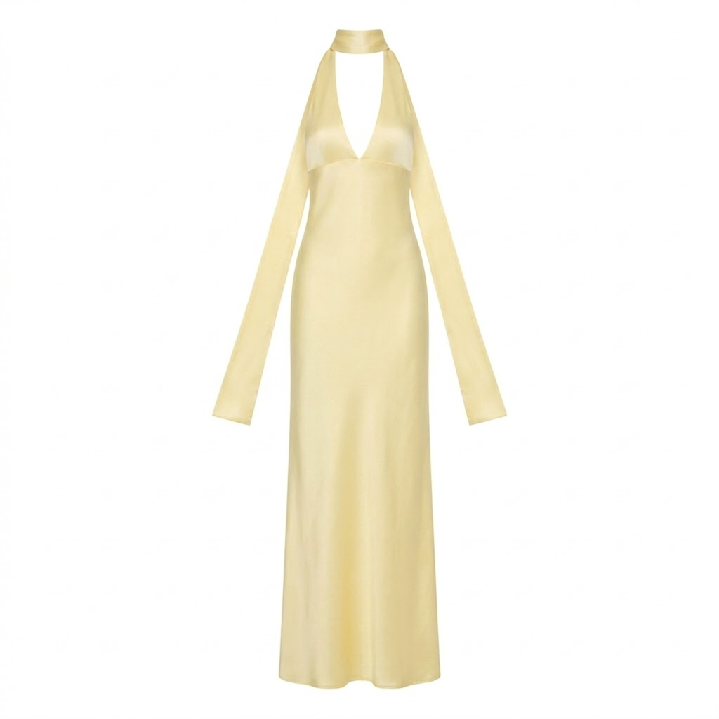 Women's Satin Halter Maxi Dress with Open Back