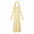Women's Satin Halter Maxi Dress with Open Back
