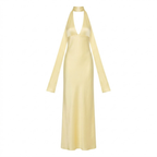 Women's Satin Halter Maxi Dress with Open Back